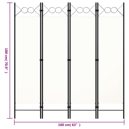4-Panel White Room Divider, 160x180 cm, Elegant Privacy Screen