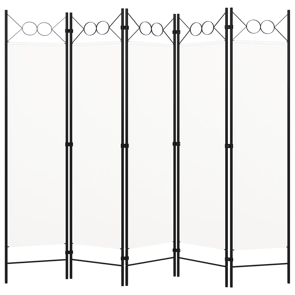 White 5-Panel Room Divider, 200x180 cm - Stylish Privacy Screen