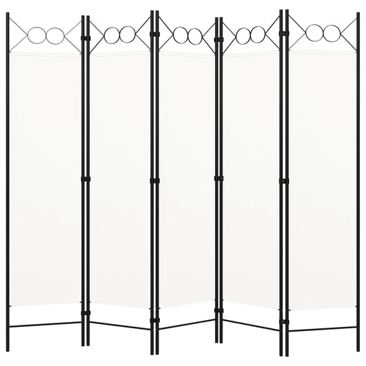 White 5-Panel Room Divider, 200x180 cm - Stylish Privacy Screen