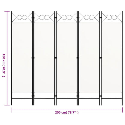 White 5-Panel Room Divider, 200x180 cm - Stylish Privacy Screen