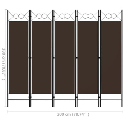 Elegant Brown 5-Panel Room Divider - 200x180 cm Privacy Screen