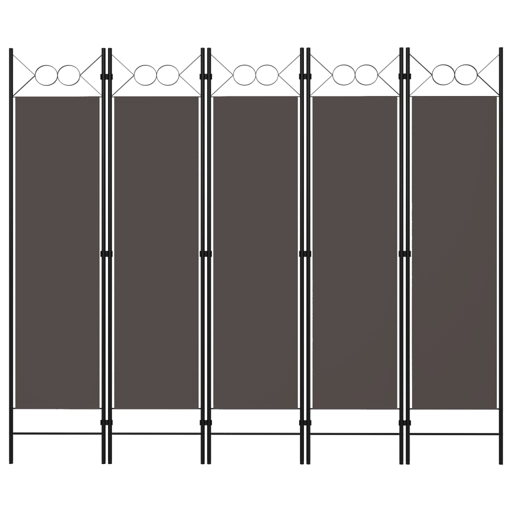Anthracite 5-Panel Room Divider Privacy Screen, 200x180 cm