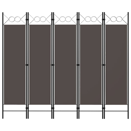 Anthracite 5-Panel Room Divider Privacy Screen, 200x180 cm