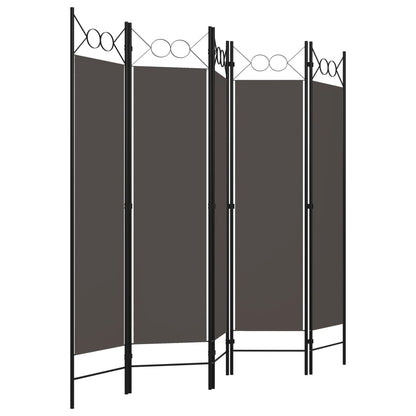 Anthracite 5-Panel Room Divider Privacy Screen, 200x180 cm