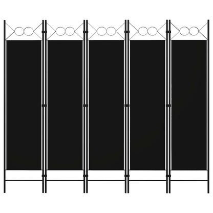 Elegant Black 5-Panel Room Divider, Fabric, 200x180 cm