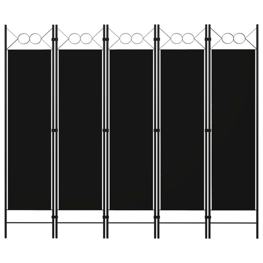 Elegant Black 5-Panel Room Divider, Fabric, 200x180 cm
