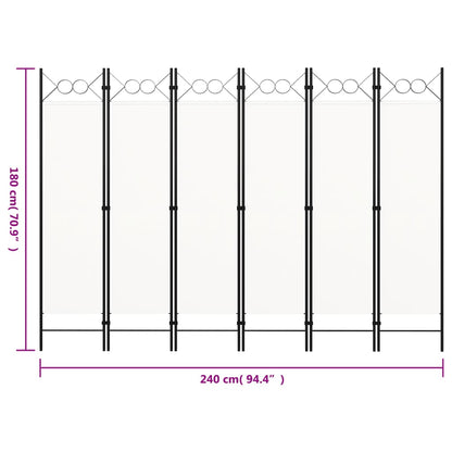 White 6-Panel Room Divider, 240x180 cm - Stylish Privacy Screen