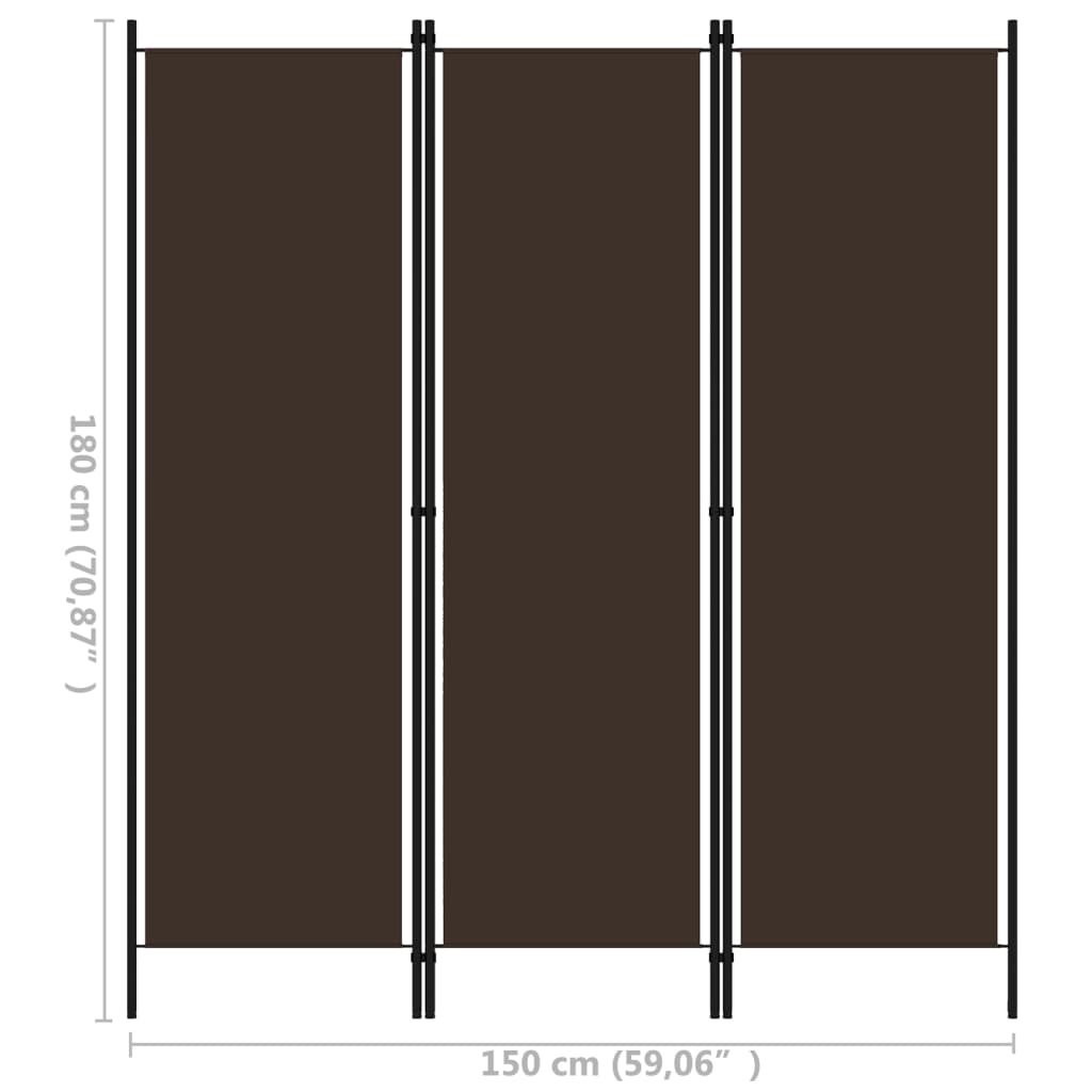 Elegant 3-Panel Brown Wooden Room Divider 150x180 cm