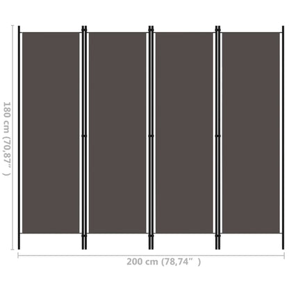 Anthracite 4-Panel Room Divider 200x180 cm - Modern Privacy Screen