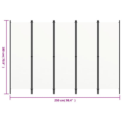 Elegant White 5-Panel Room Divider, 250x180 cm, Privacy Screen