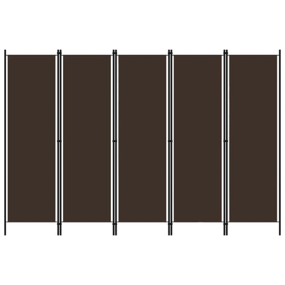 5-Panel Brown Room Divider - Wood, 250x180 cm Privacy Screen
