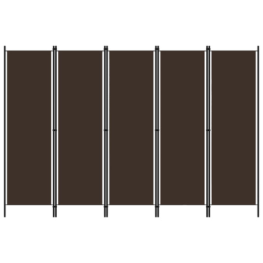 5-Panel Brown Room Divider - Wood, 250x180 cm Privacy Screen