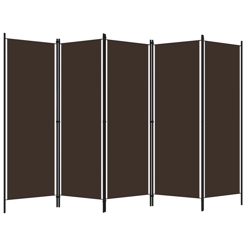 5-Panel Brown Room Divider - Wood, 250x180 cm Privacy Screen