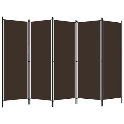 5-Panel Brown Room Divider - Wood, 250x180 cm Privacy Screen