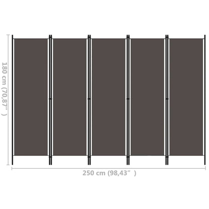 Anthracite 5-Panel Room Divider, Stylish Privacy Screen, 250x180 cm