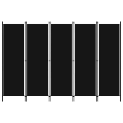 5-Panel Room Divider, Black Fabric, 250x180 cm