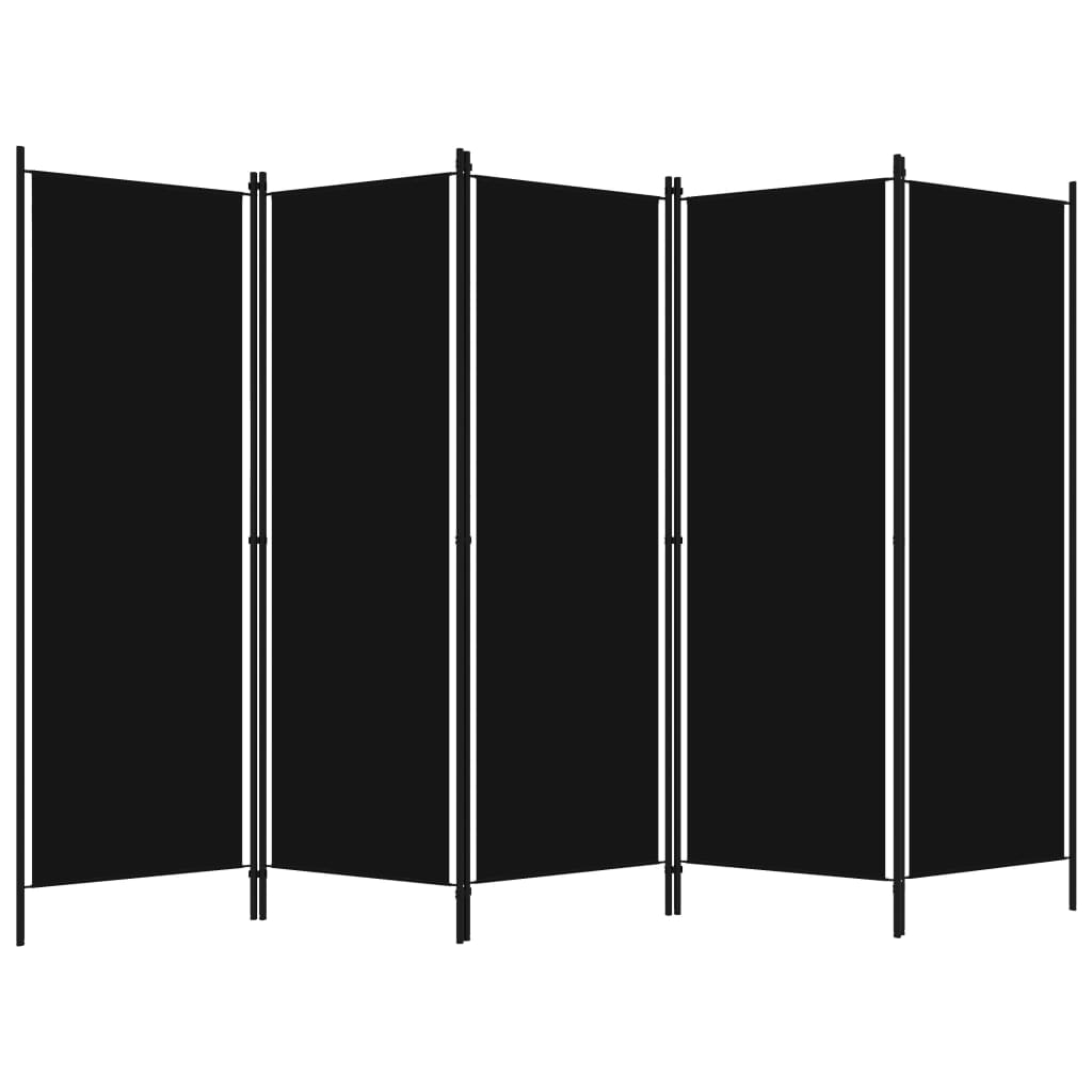 5-Panel Room Divider, Black Fabric, 250x180 cm