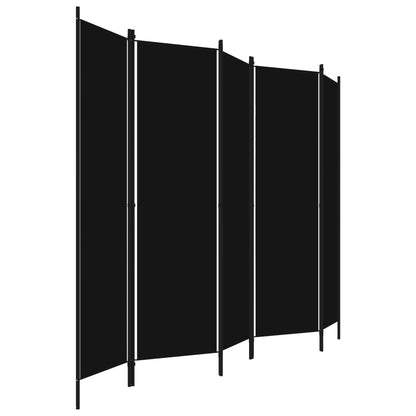 5-Panel Room Divider, Black Fabric, 250x180 cm