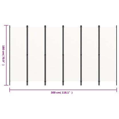 White 6-Panel Room Divider, 300x180 cm - Stylish & Functional Design