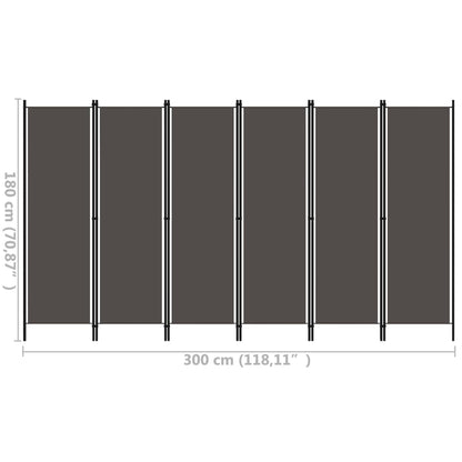 Anthracite 6-Panel Room Divider, 300x180 cm, Modern Privacy Screen