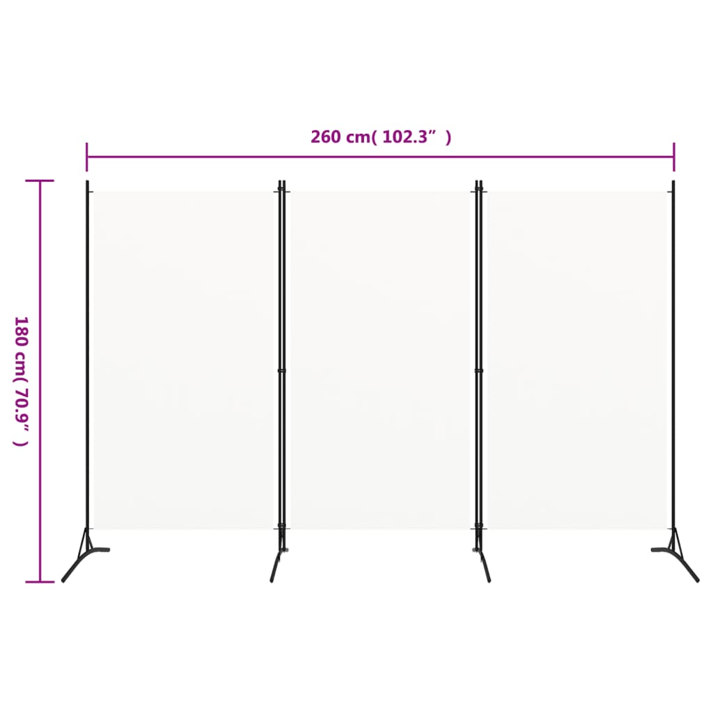 Elegant White 3-Panel Room Divider, 260x180 cm - Stylish Privacy Solution