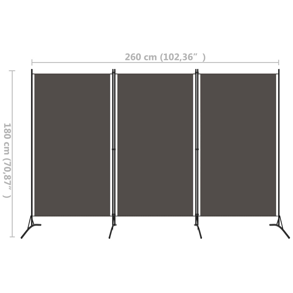 Anthracite 3-Panel Room Divider, 260x180 cm, Stylish Interiors