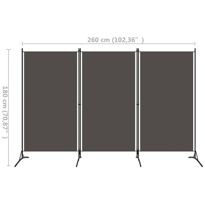 Anthracite 3-Panel Room Divider, 260x180 cm, Stylish Interiors
