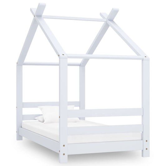 Solid Pine Wood Kids Bed Frame - White, 70x140 cm