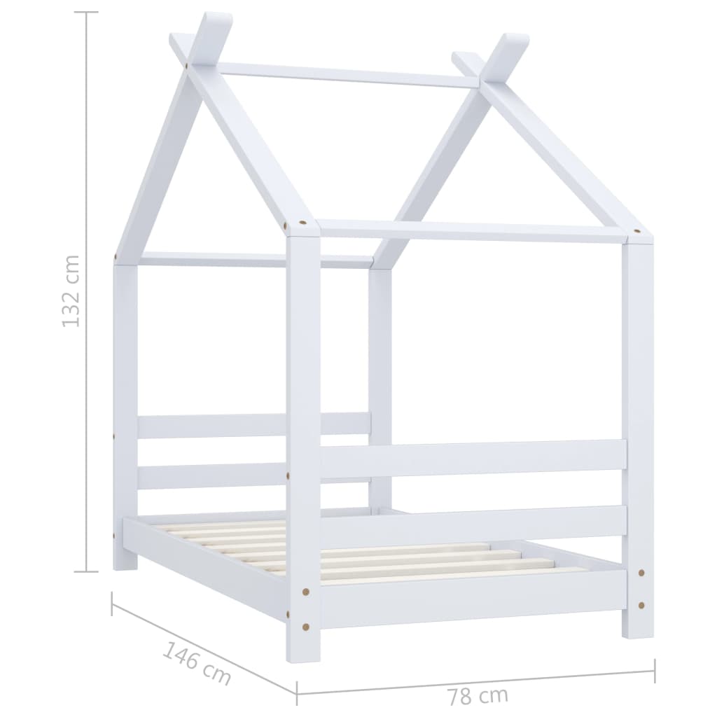 Solid Pine Wood Kids Bed Frame - White, 70x140 cm