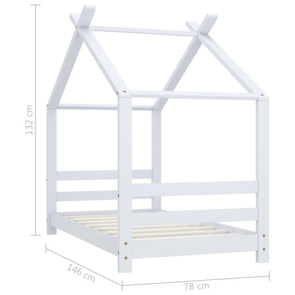 Solid Pine Wood Kids Bed Frame - White, 70x140 cm