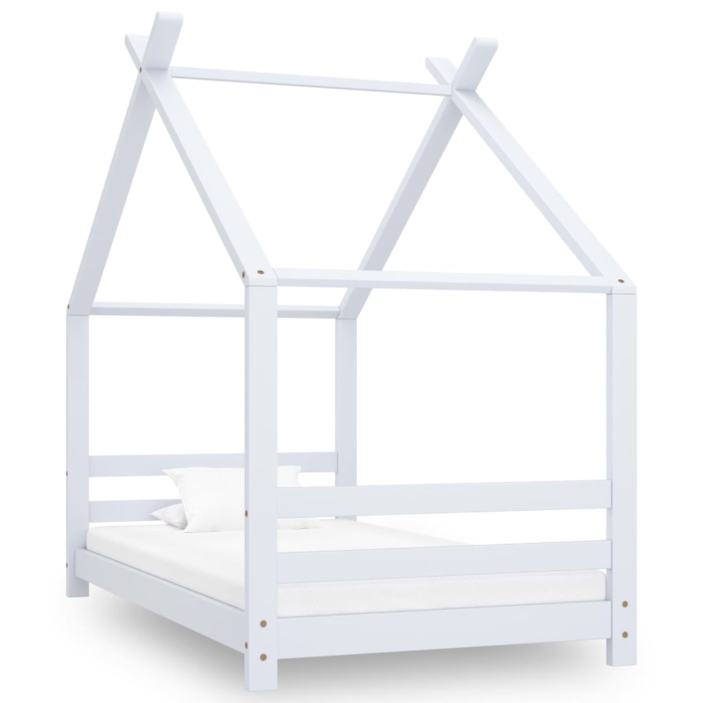 White Kids Bed Frame - Solid Pine Wood 80x160 cm