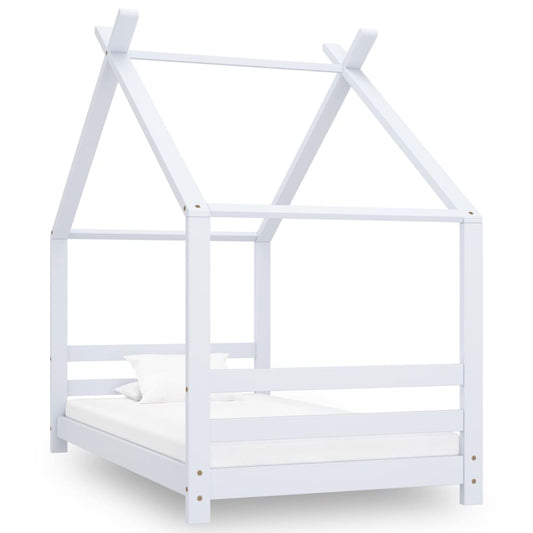 White Kids Bed Frame - Solid Pine Wood 80x160 cm