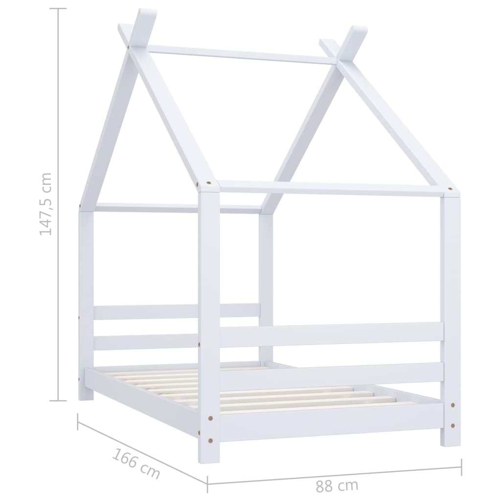 White Kids Bed Frame - Solid Pine Wood 80x160 cm