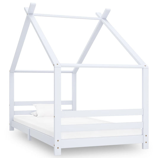White Solid Pine Wood Kids Bed Frame - 90x200 cm Sturdy Design