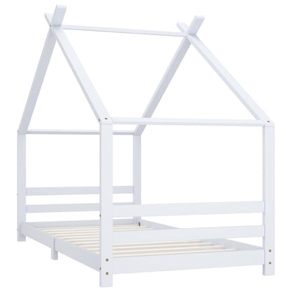White Solid Pine Wood Kids Bed Frame - 90x200 cm Sturdy Design