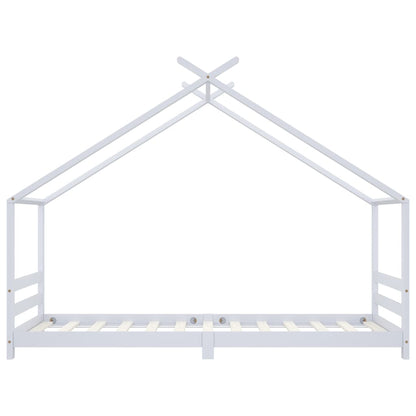 White Solid Pine Wood Kids Bed Frame - 90x200 cm Sturdy Design
