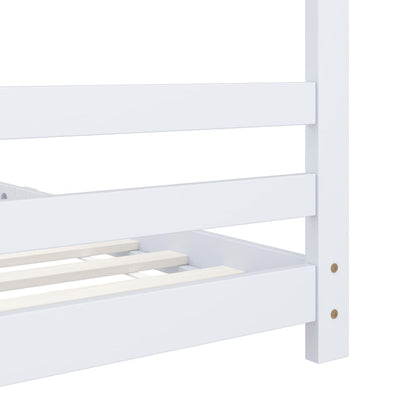 White Solid Pine Wood Kids Bed Frame - 90x200 cm Sturdy Design