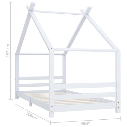 White Solid Pine Wood Kids Bed Frame - 90x200 cm Sturdy Design