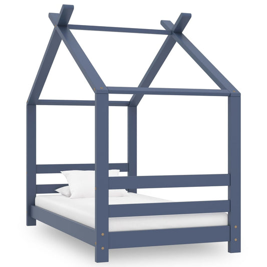 Children's Grey Solid Pine Wood Bed Frame - 70x140 cm