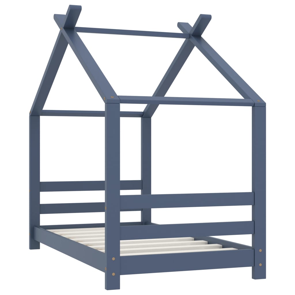 Children's Grey Solid Pine Wood Bed Frame - 70x140 cm