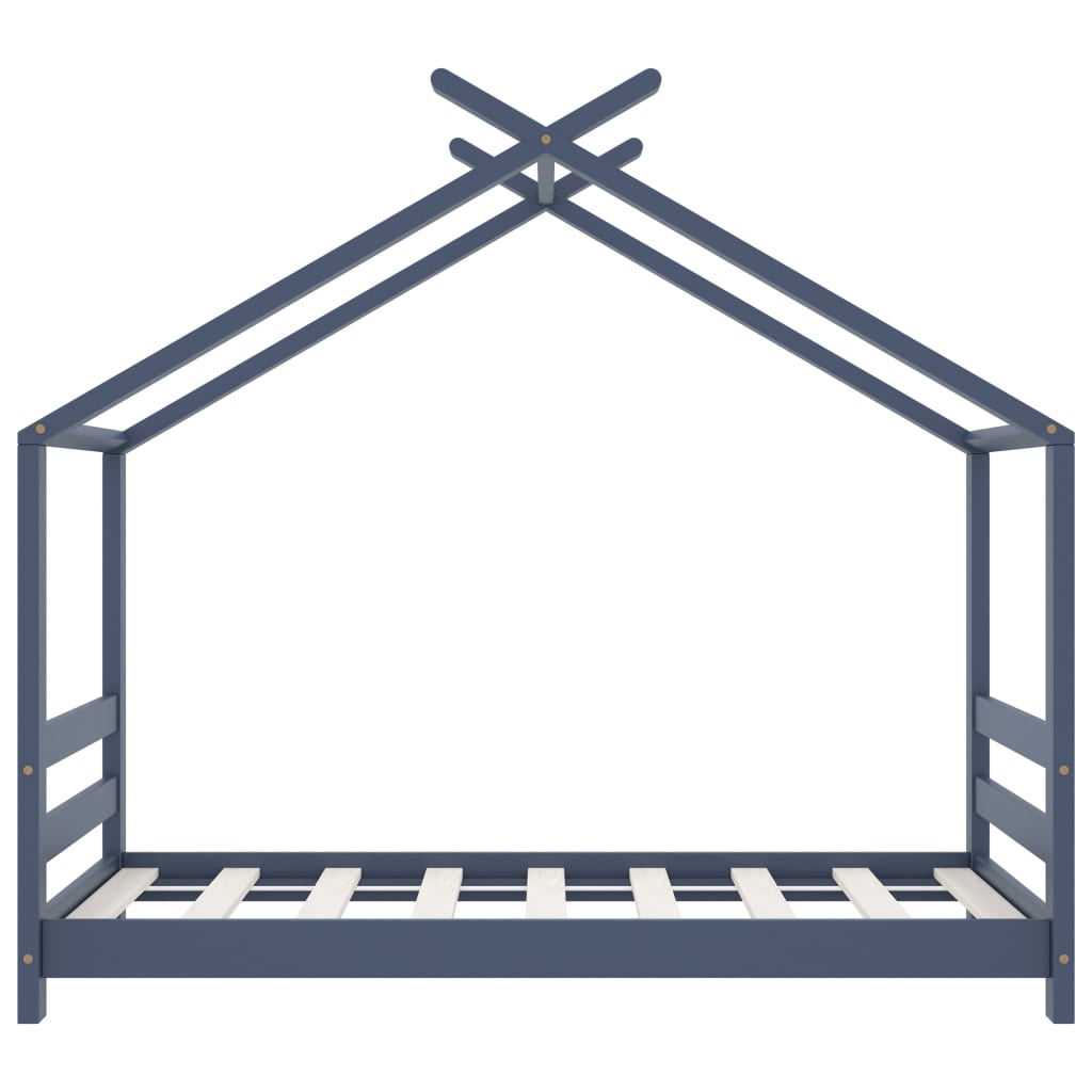 Children's Grey Solid Pine Wood Bed Frame - 70x140 cm