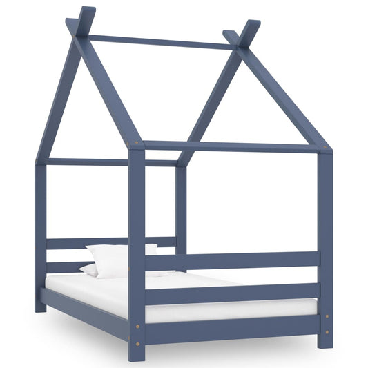 Kids Grey Solid Pine Wood Bed Frame - 80x160 cm