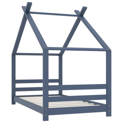Kids Grey Solid Pine Wood Bed Frame - 80x160 cm