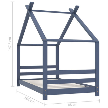 Kids Grey Solid Pine Wood Bed Frame - 80x160 cm