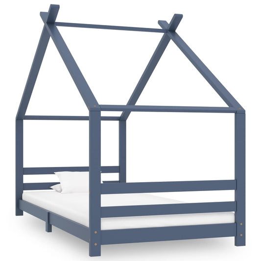 Grey Solid Pine Wood Kids Bed Frame 90x200 cm - Sturdy & Stylish