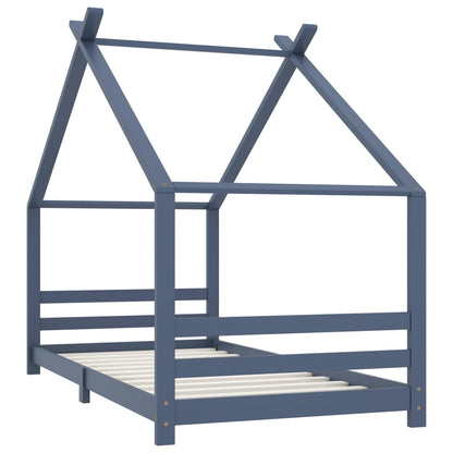 Grey Solid Pine Wood Kids Bed Frame 90x200 cm - Sturdy & Stylish