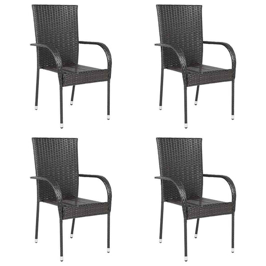 Stylish Brown Poly Rattan Stackable Outdoor Chairs - Set of 4