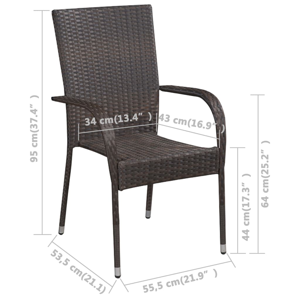 Stylish Brown Poly Rattan Stackable Outdoor Chairs - Set of 4