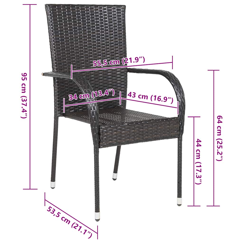 Stylish Brown Poly Rattan Stackable Outdoor Chairs - Set of 4