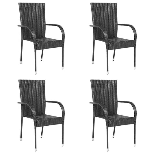 4-Piece Black Poly Rattan Stackable Outdoor Chairs Set